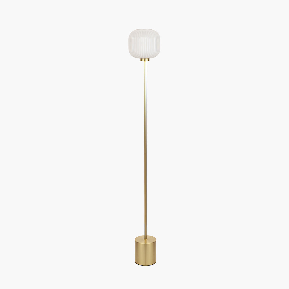 Bella White Ribbed Glass and Gold Metal Squoval Floor Lamp