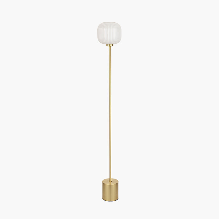 Bella White Ribbed Glass and Gold Metal Squoval Floor Lamp