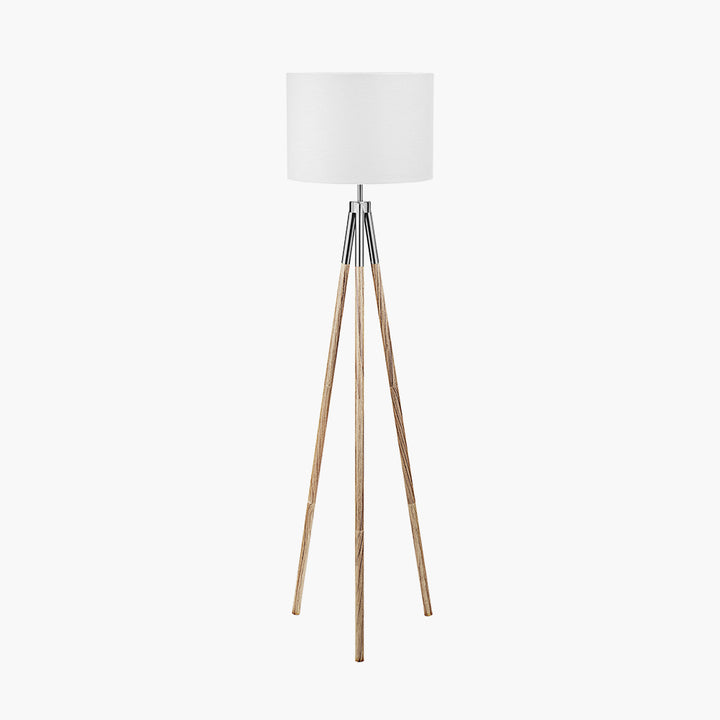 Vali Silver Metal and Grey Wood Grain Tripod Floor Lamp