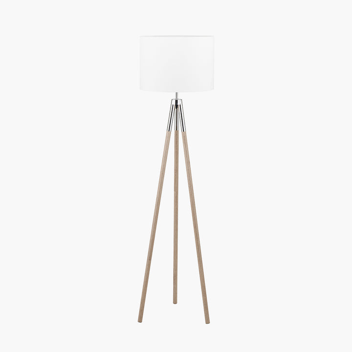 Vali Silver Metal and Grey Wood Grain Tripod Floor Lamp