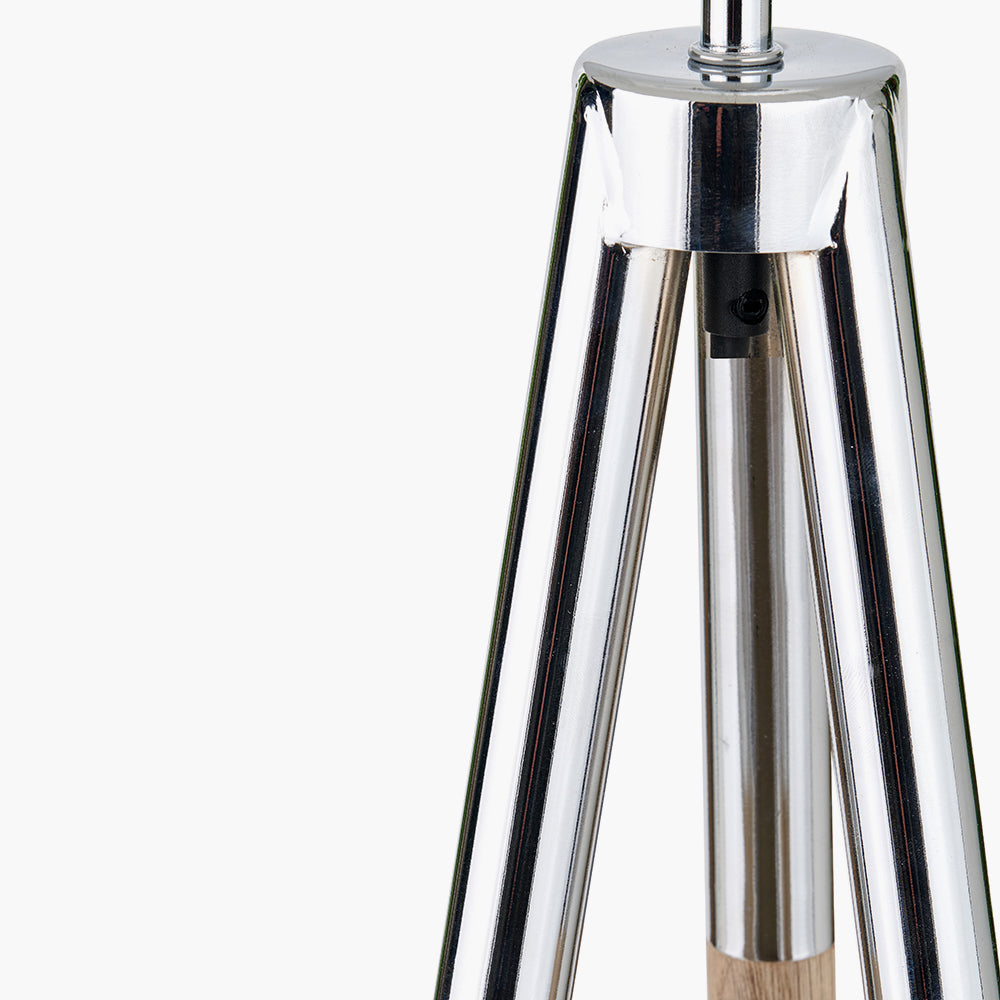 Vali Silver Metal and Grey Wood Grain Tripod Floor Lamp