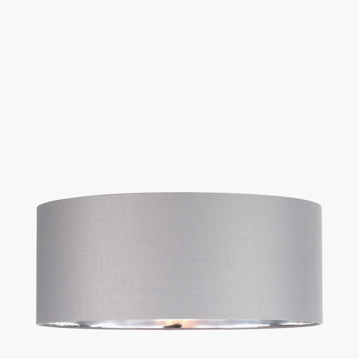 Elin 55cm Steel Grey Poly Cotton and Silver Lining Cylinder Shade