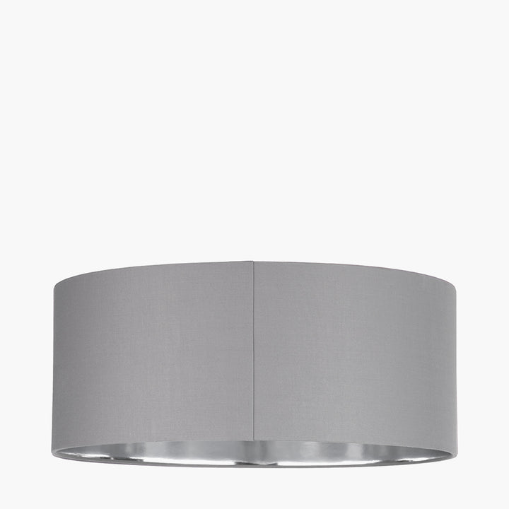 Elin 55cm Steel Grey Poly Cotton and Silver Lining Cylinder Shade