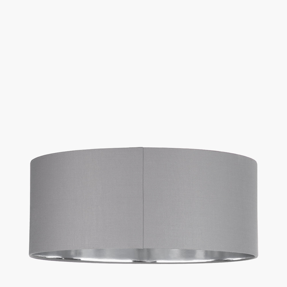 Elin 55cm Steel Grey Poly Cotton and Silver Lining Cylinder Shade