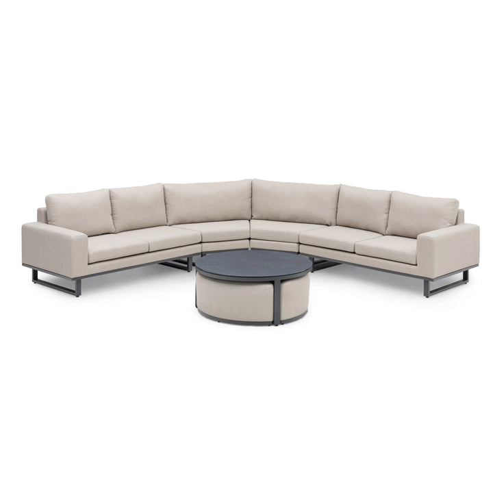 Maze -  Outdoor Fabric Ethos Grande Corner Sofa Set with Round Coffee Table & 3 Footstools