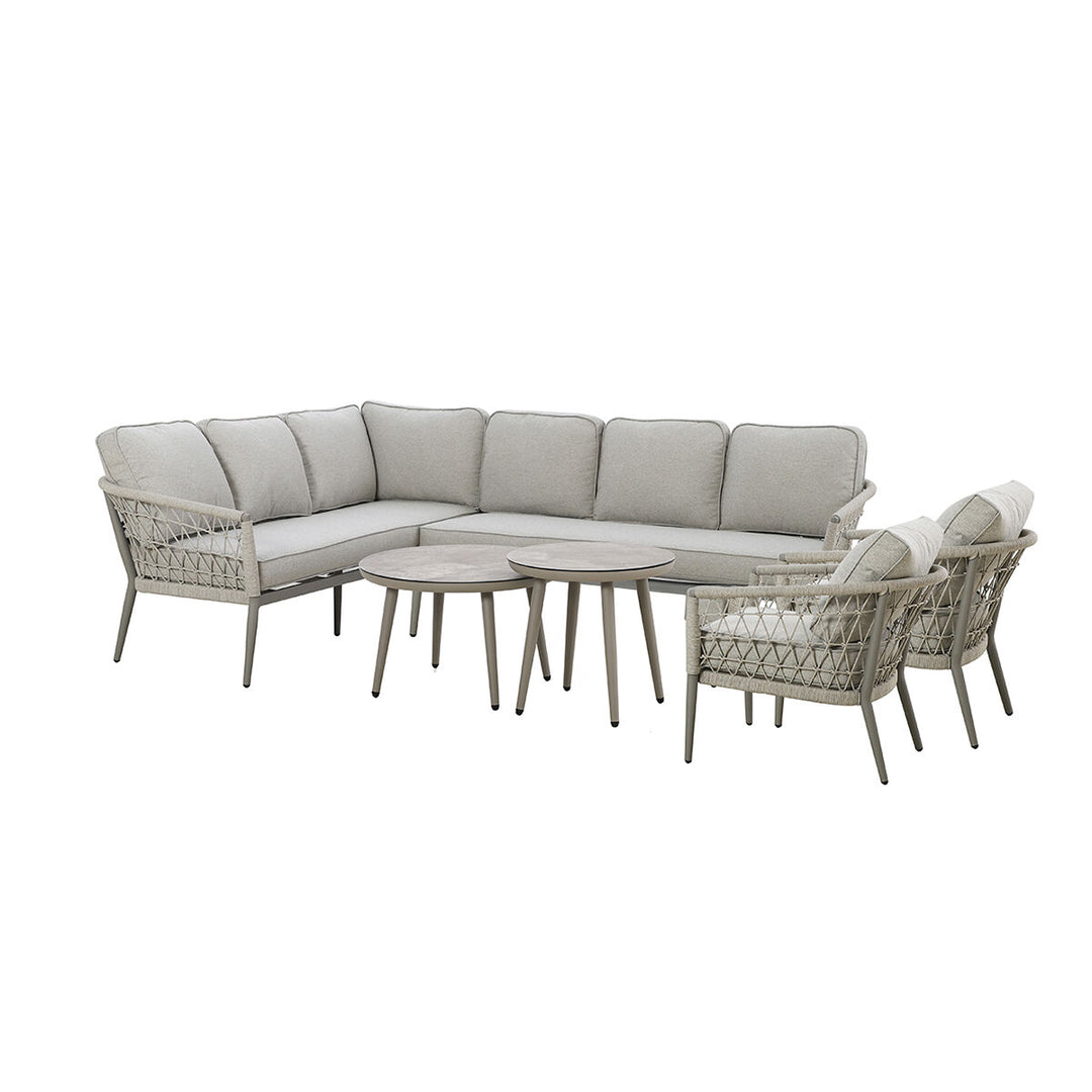 Maze -  Monaco Rope Weave Large Corner with Pair of Round Coffee Tables & 2 Armchairs