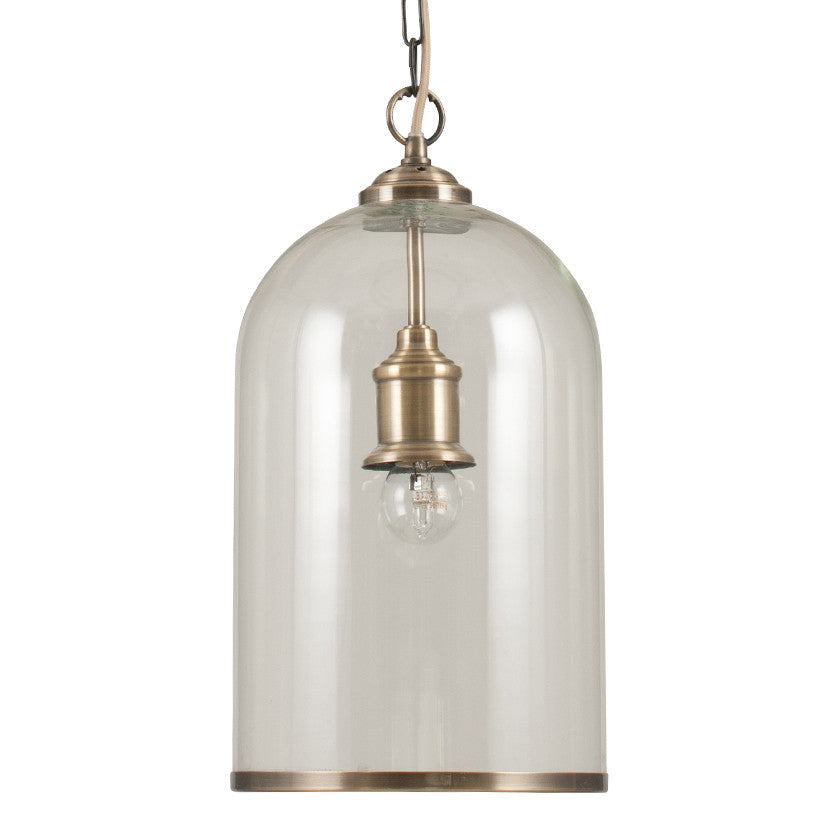 Cloche Clear Glass and Antique Brass Pendant