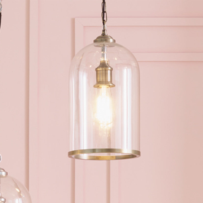 Cloche Clear Glass and Antique Brass Pendant