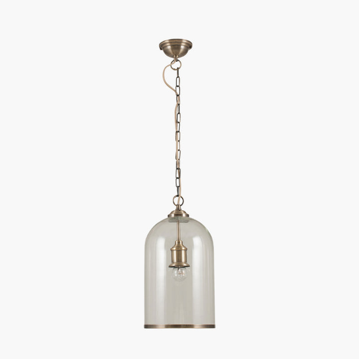 Cloche Clear Glass and Antique Brass Pendant