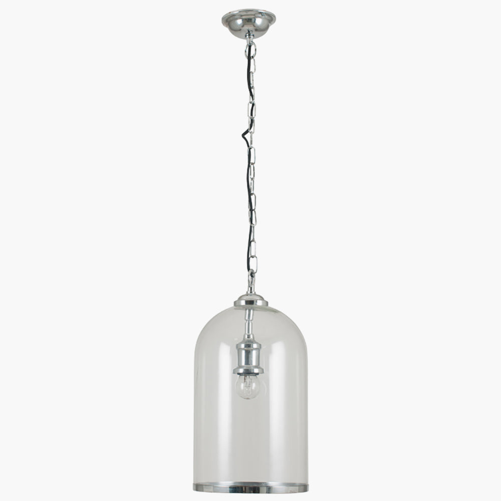 Cloche Clear Glass and Silver Pendant