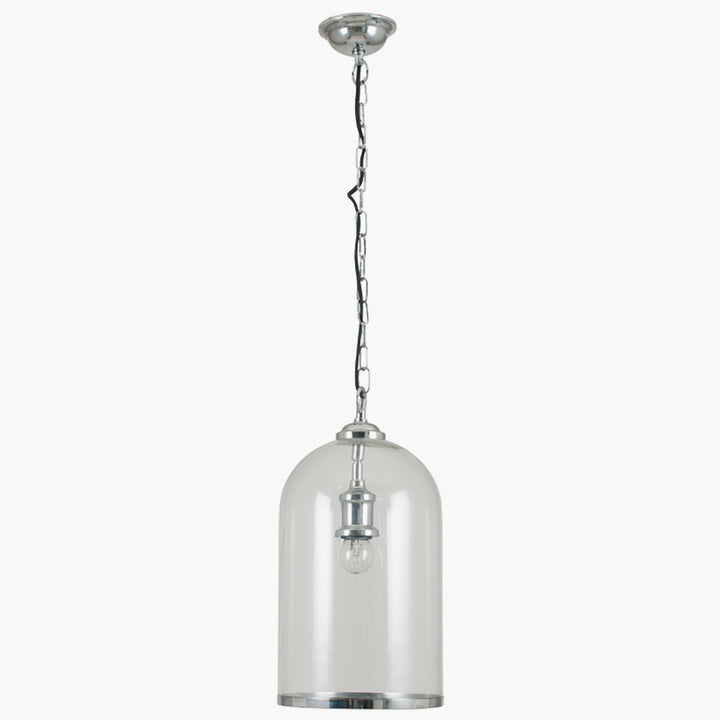 Cloche Clear Glass and Silver Pendant