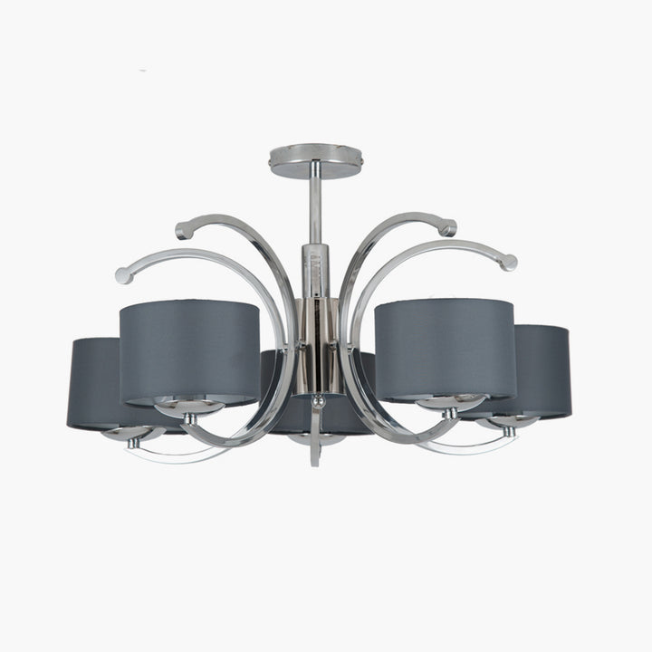 Arcadia Silver Metal Curved 5 Arm Semi Flush Pendant