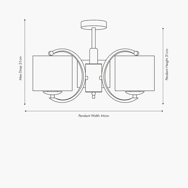 Arcadia Silver Metal Curved 3 Arm Semi Flush Pendant