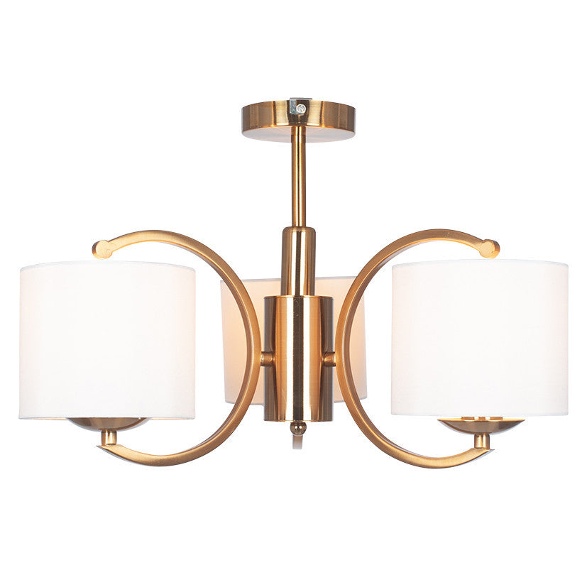 Arcadia Satin Brass Metal Curved 3 Arm Semi Flush Pendant