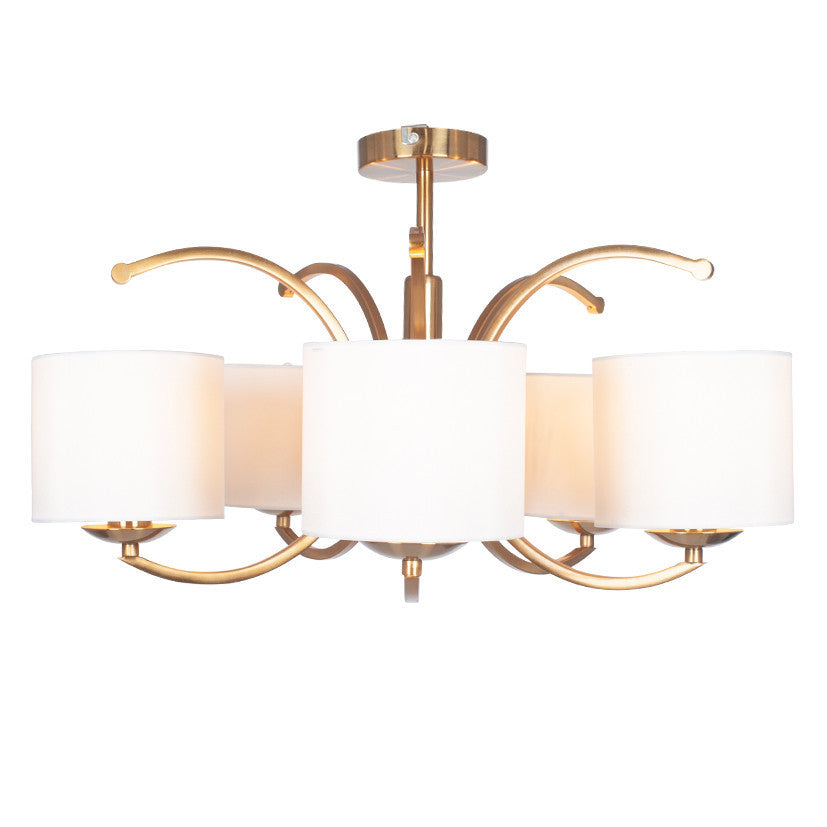 Arcadia Satin Brass Metal Curved 5 Arm Semi Flush Pendant