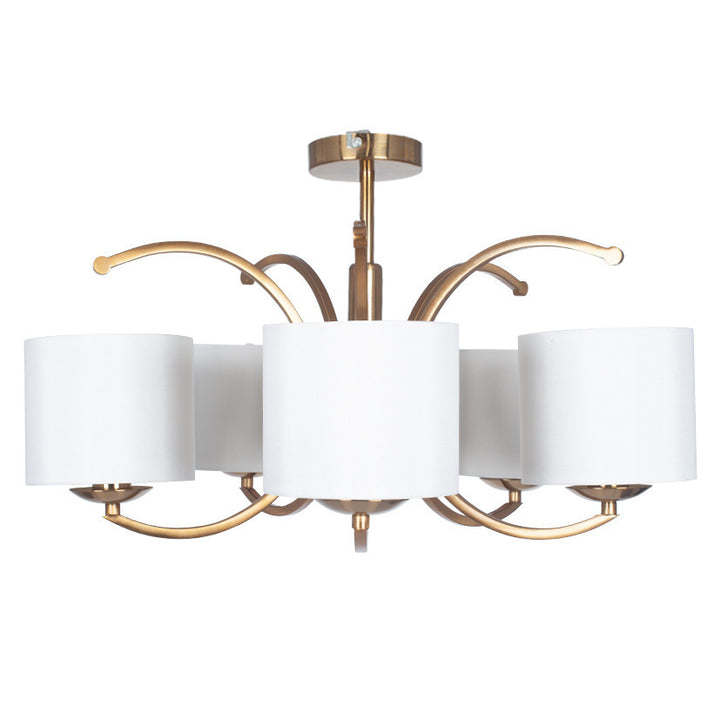 Arcadia Satin Brass Metal Curved 5 Arm Semi Flush Pendant