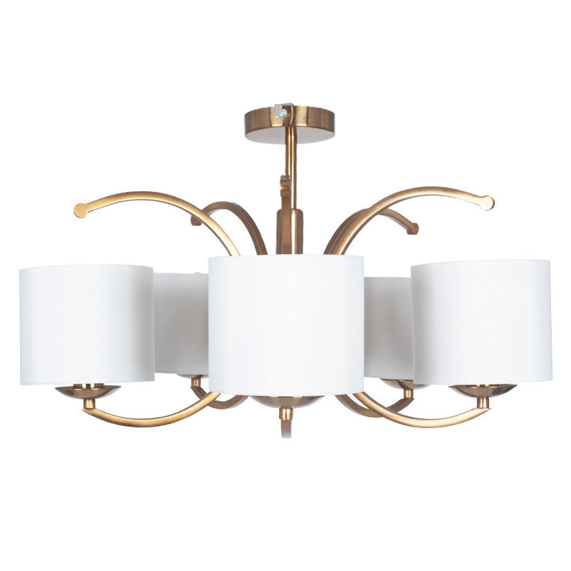 Arcadia Satin Brass Metal Curved 5 Arm Semi Flush Pendant