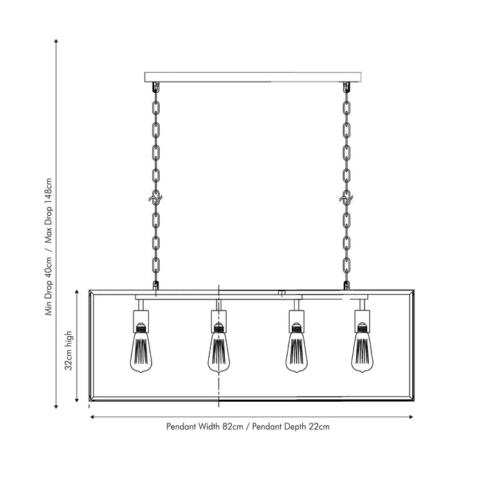 Llewellyn Matt Black Metal and Glass 4 Bulb Pendant