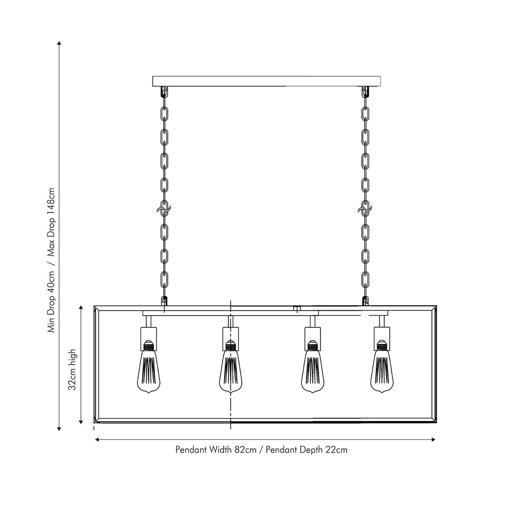 Llewellyn Matt Black Metal and Glass 4 Bulb Pendant