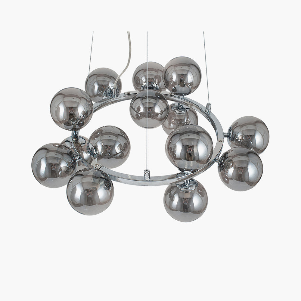 Vecchio Smoke Glass Ball and Chrome Metal Pendant