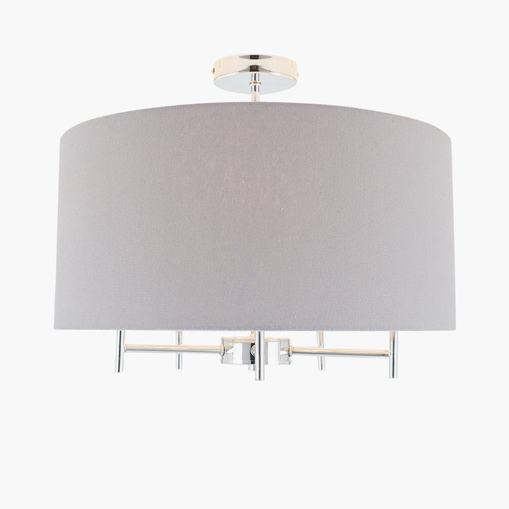 Plaza Silver Metal and Grey Linen Pendant