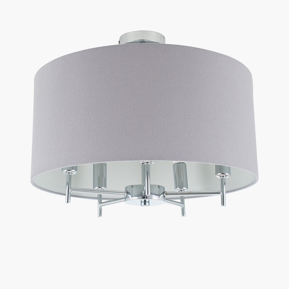 Plaza Silver Metal and Grey Linen Pendant