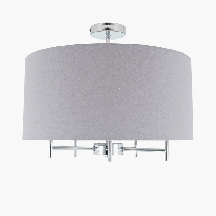 Plaza Silver Metal and Grey Linen Pendant