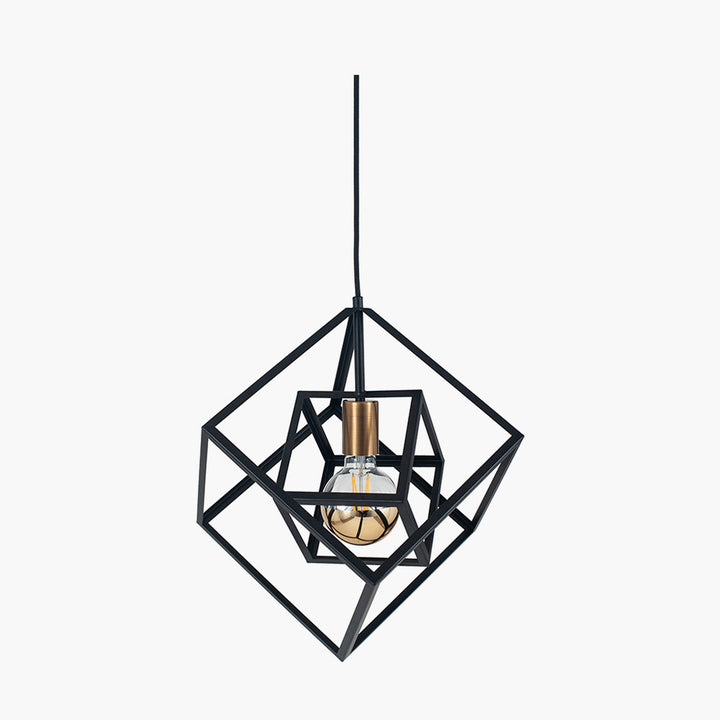 Alessio Matt Black Metal Cube Pendant