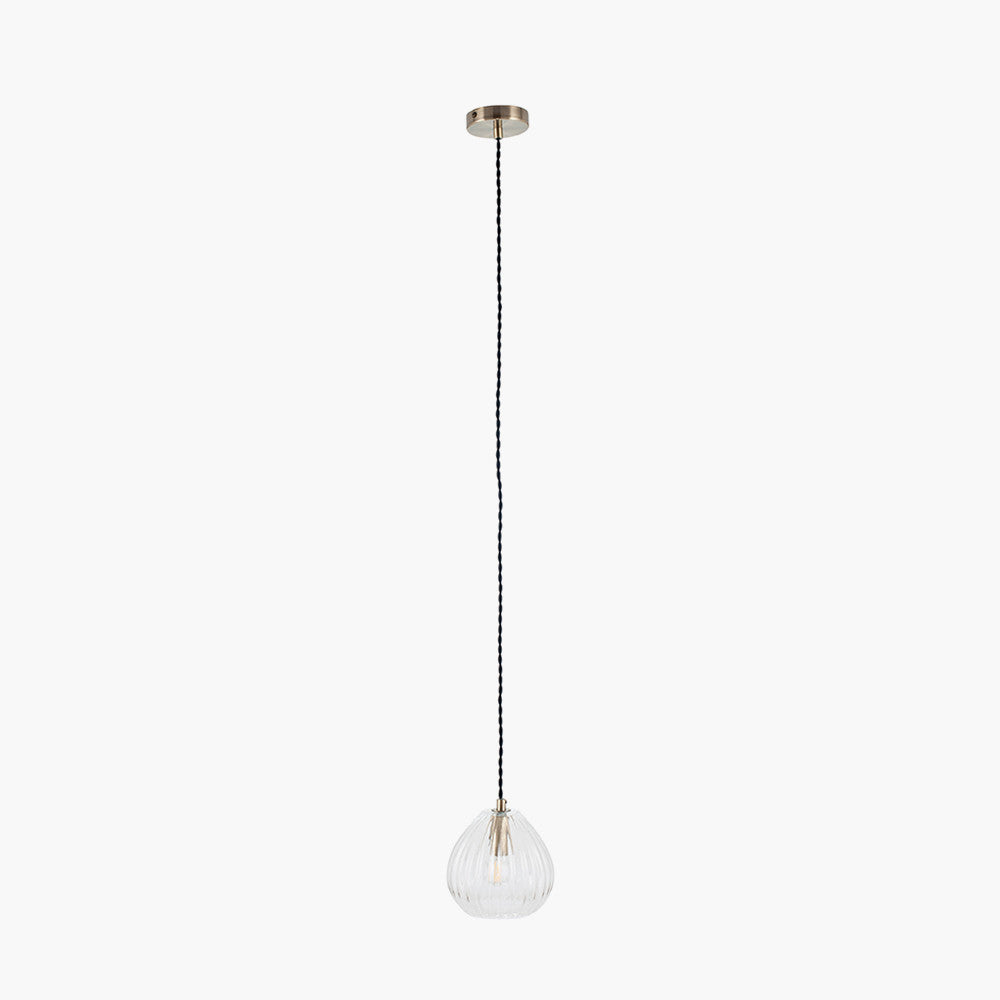 Ella Clear Ribbed Glass Teardrop Pendant