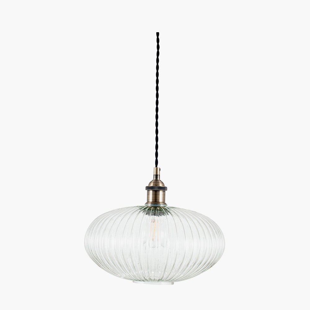 Abigail Clear Ribbed Glass Oval Pendant