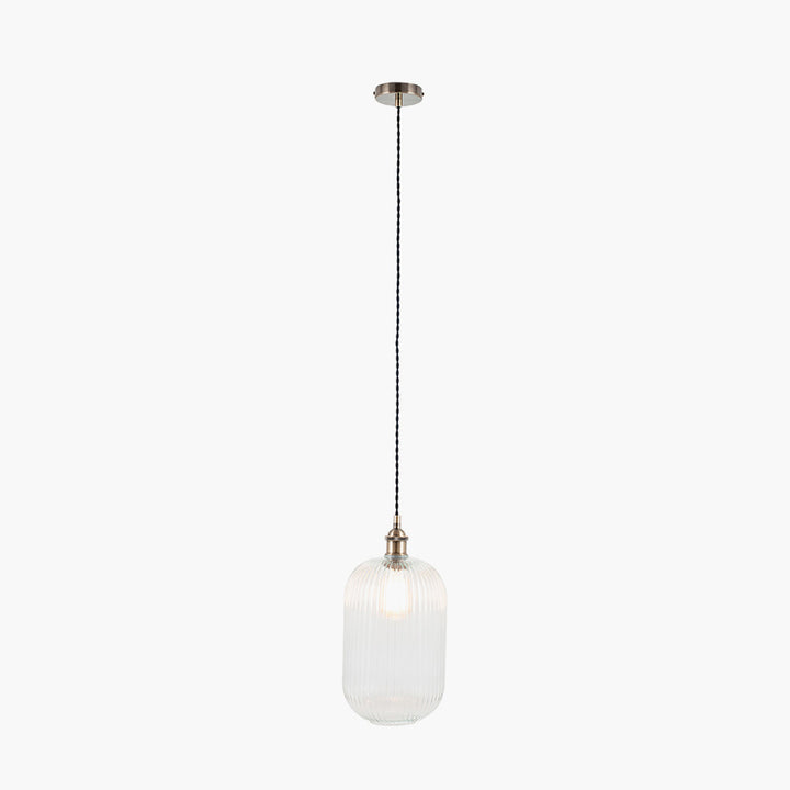 Abigail Clear Ribbed Glass Tall Pendant