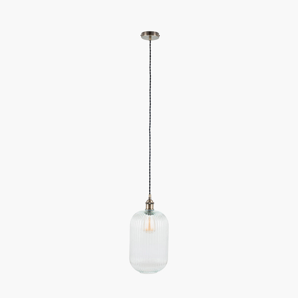 Abigail Clear Ribbed Glass Tall Pendant