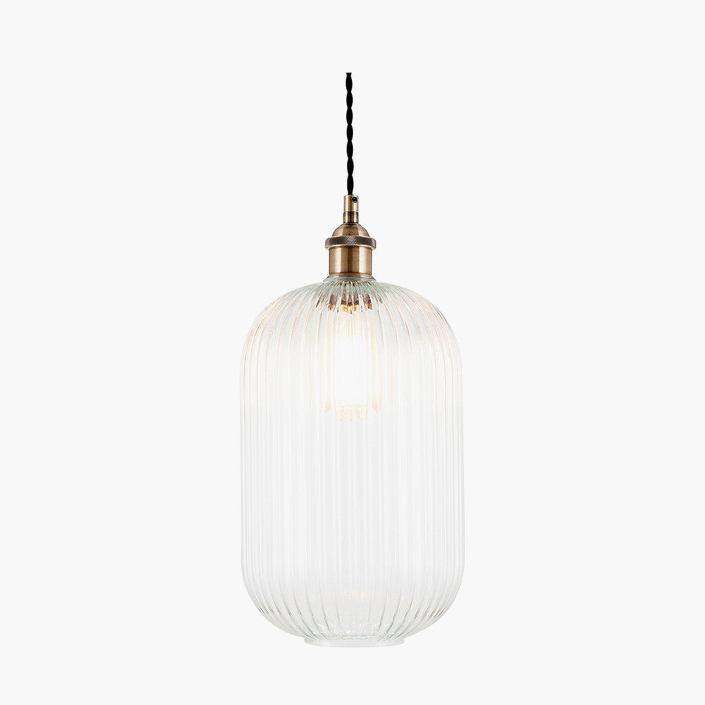 Abigail Clear Ribbed Glass Tall Pendant