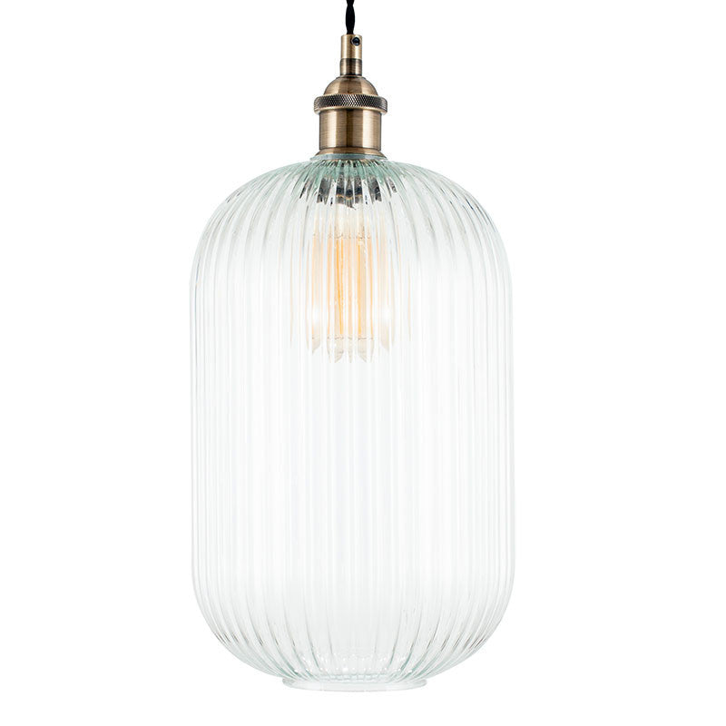 Abigail Clear Ribbed Glass Tall Pendant