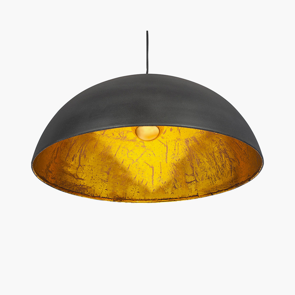 Anders Matt Black and Gold Leaf Metal Dome Pendant