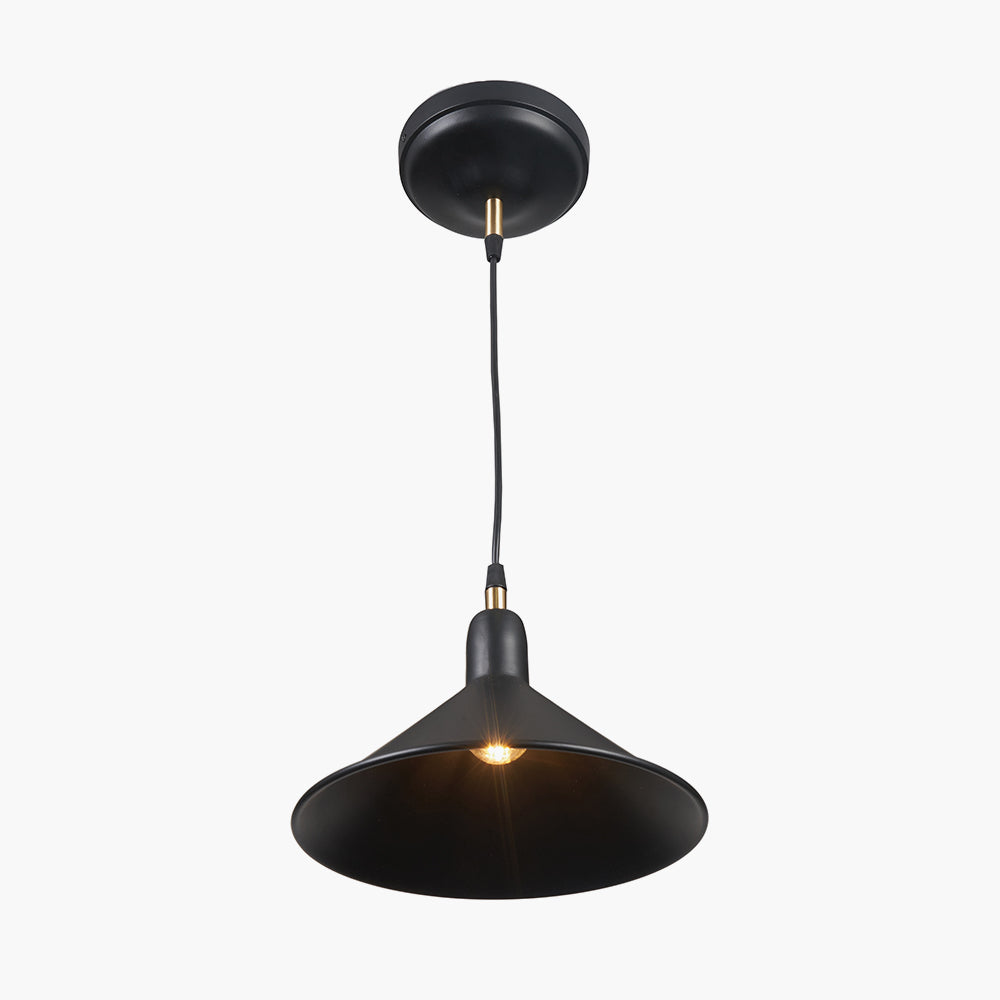 Canton Matt Black and Brass Metal Cone Pendant