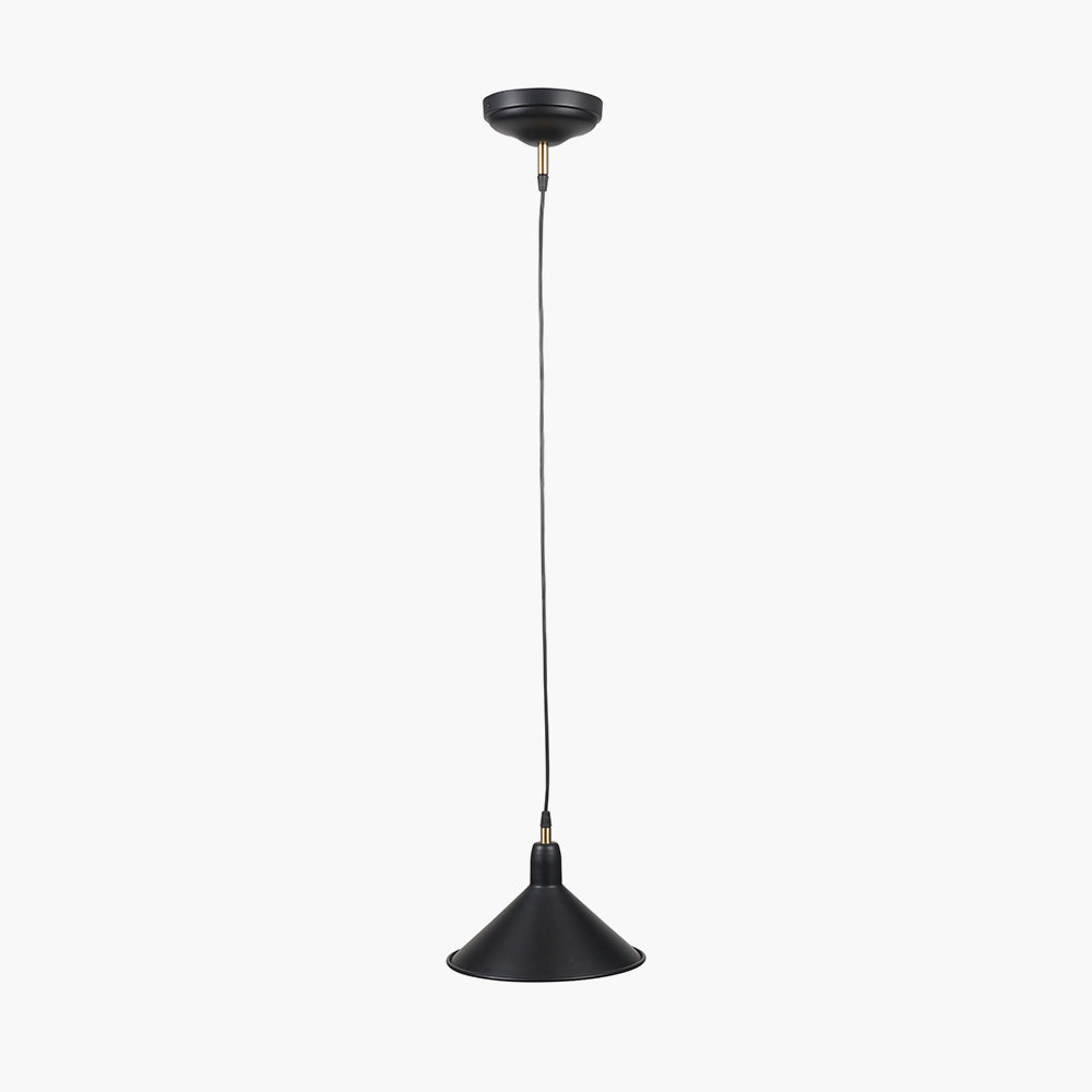 Canton Matt Black and Brass Metal Cone Pendant