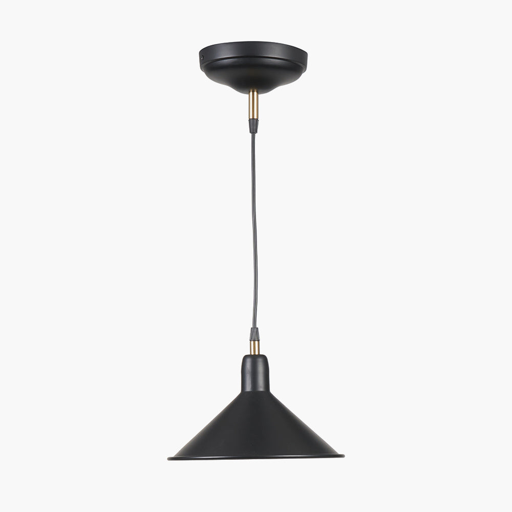 Canton Matt Black and Brass Metal Cone Pendant