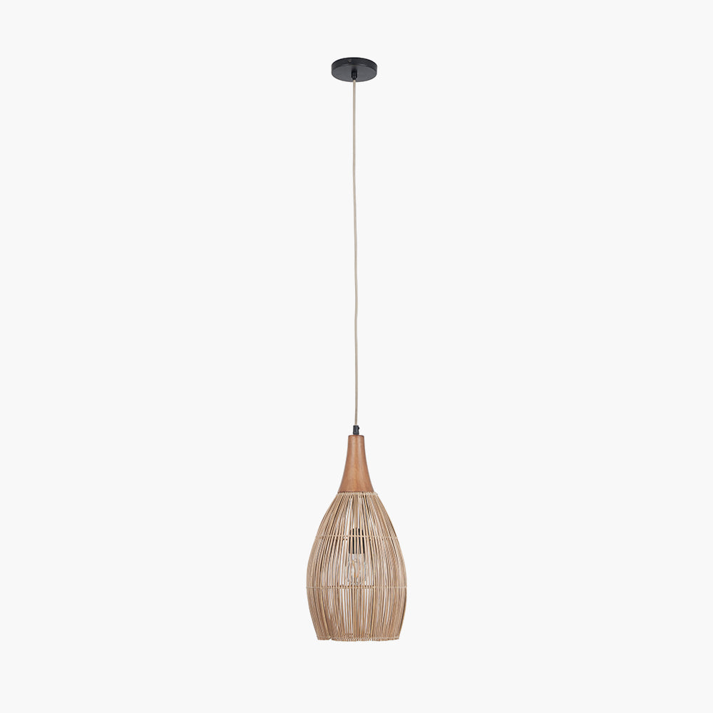 Ata Bamboo Effect and Wood Tall Dome Pendant