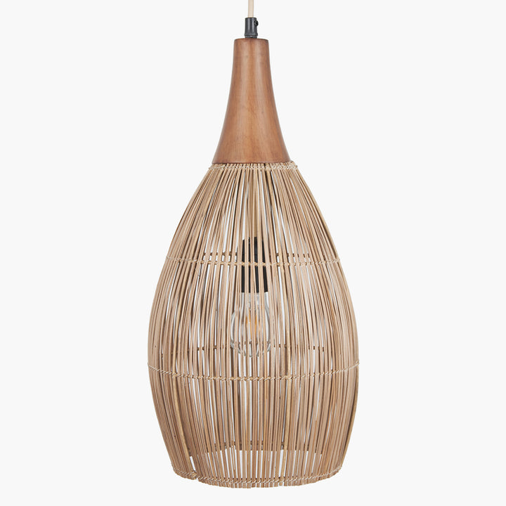 Ata Bamboo Effect and Wood Tall Dome Pendant