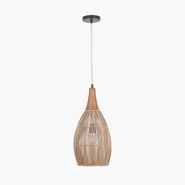 Ata Bamboo Effect and Wood Tall Dome Pendant