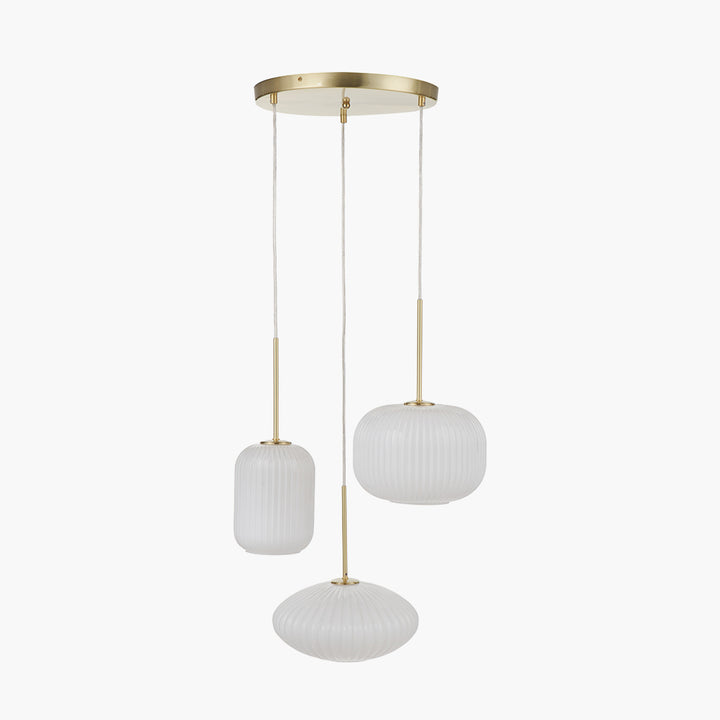 Alexa White Ribbed Glass and Gold Metal Multi Drop Pendant