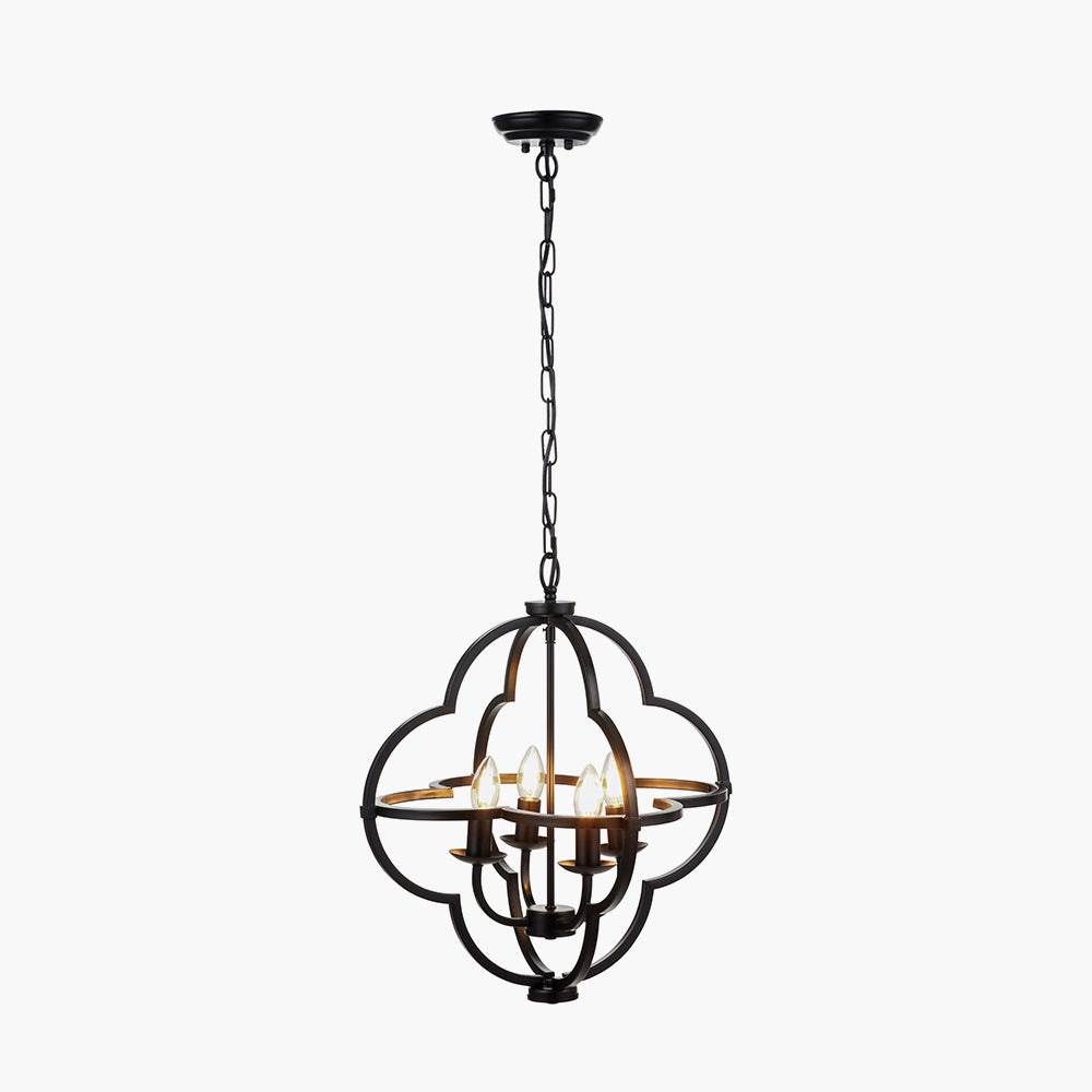 Amine Black Metal 4 Light Fleur De Lys Pendant