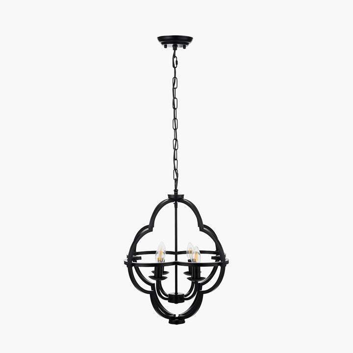 Amine Black Metal 4 Light Fleur De Lys Pendant