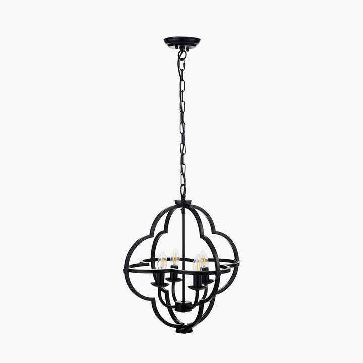 Amine Black Metal 4 Light Fleur De Lys Pendant