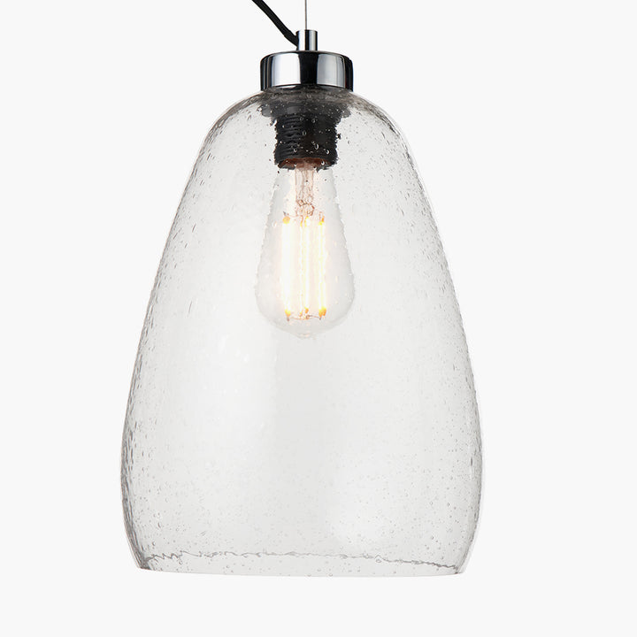 Beja Organic Shape Tall Clear Bubble Glass Pendant