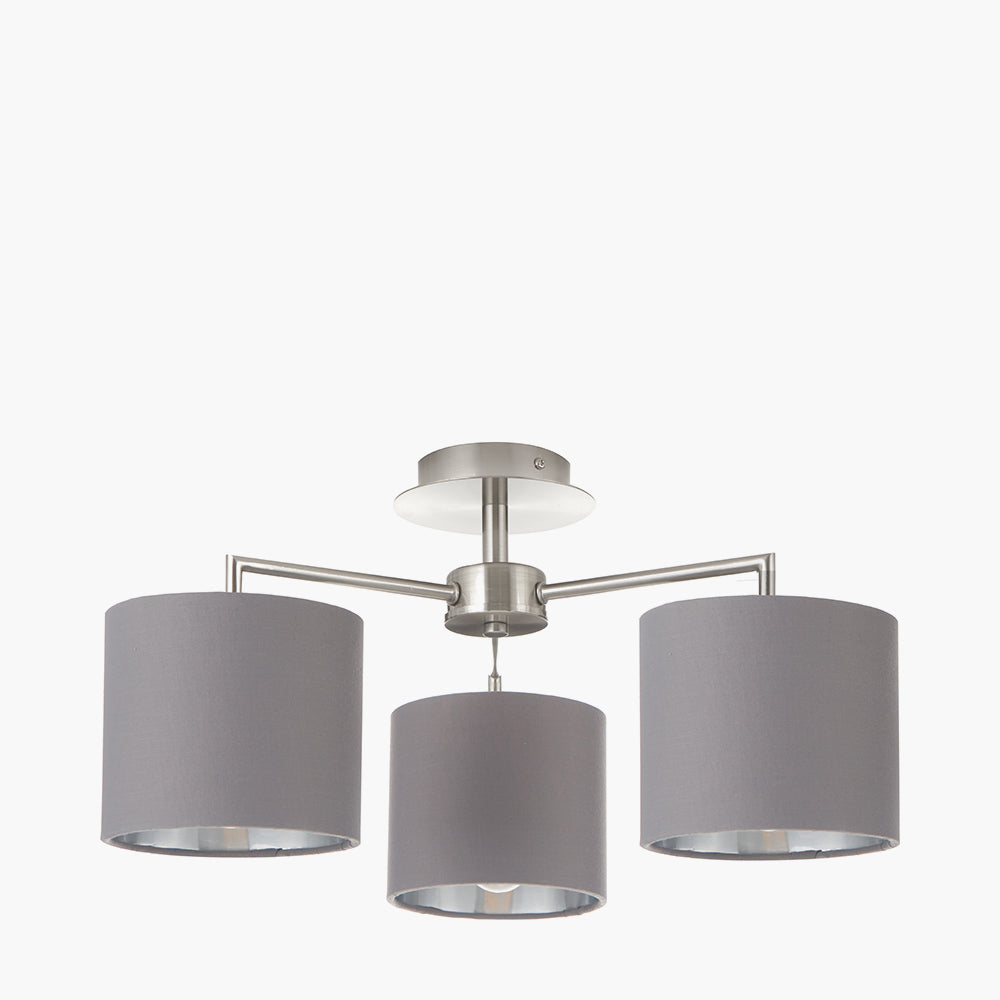 Elin Brushed Silver and Steel Grey 3 Light Pendant