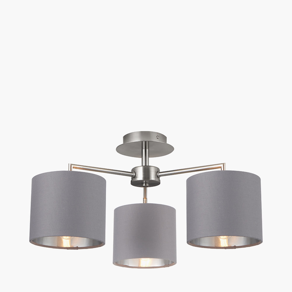 Elin Brushed Silver and Steel Grey 3 Light Pendant