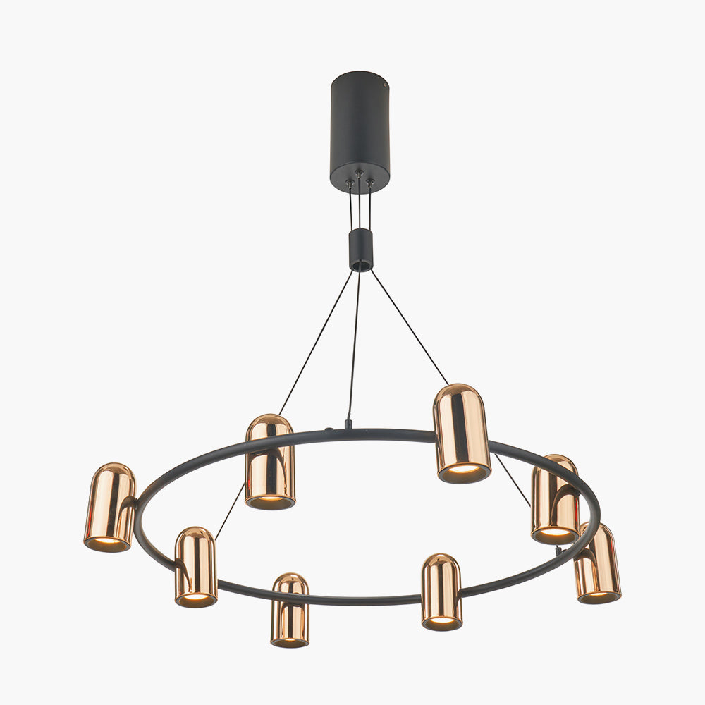 Xena Black and Rose Gold Metal 8 Light LED Pendant