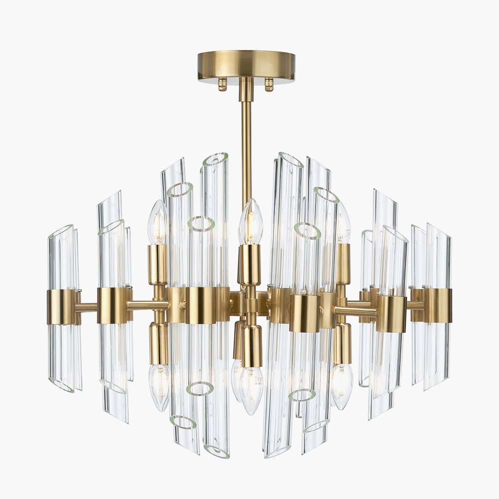 Brielle Clear Glass and Antique Brass 12 Light Pendant